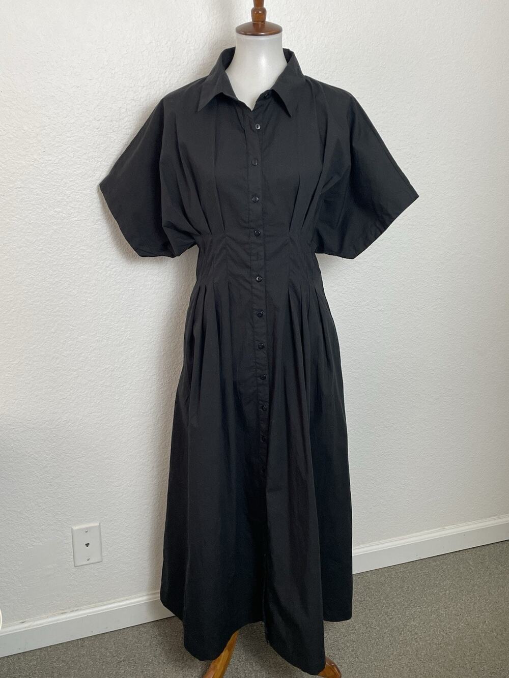 Meadow Rhodes Shirt Dress Dolman Midi Fit Flare Minimalist Dark Academia